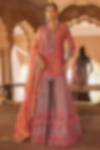 Pink Silk Tissue Resham & Sequin Embroidered Bridal Sharara Set by Anjanaa M Dang at Pernia's Pop Up Shop