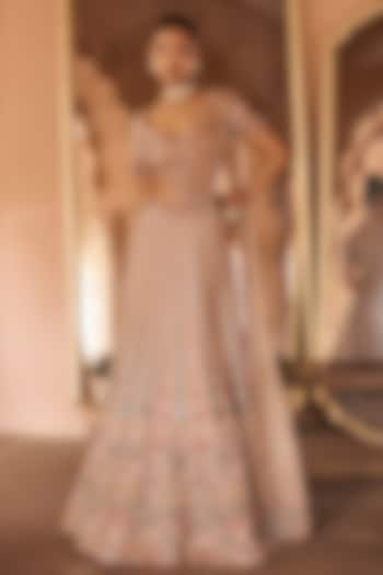 Multi-Colored Silk Tissue Sequin & Floral Embroidered Bridal Lehenga Saree Set by Anjanaa M Dang at Pernia's Pop Up Shop