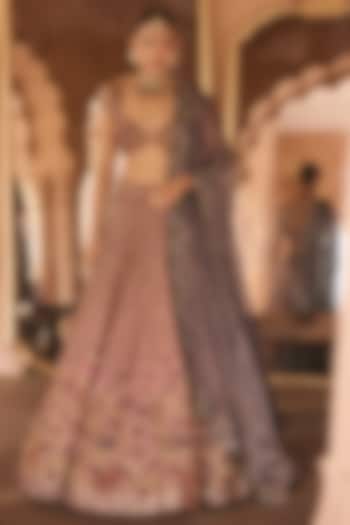 Pink Silk Tissue Zardosi & Cutdana Embroidered Bridal Lehenga Set by Anjanaa M Dang at Pernia's Pop Up Shop