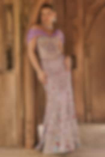 Lavender Silk Tissue Resham & Sequin Embroidered Mermaid Skirt Set by Anjanaa M Dang at Pernia's Pop Up Shop