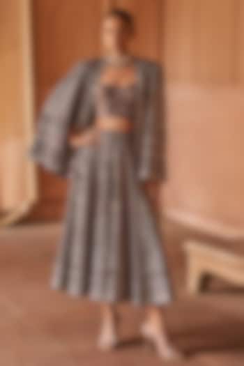 Black Silk Tissue Sequin & Cutdana Embellished Cropped Bridal Lehenga Set by Anjanaa M Dang at Pernia's Pop Up Shop