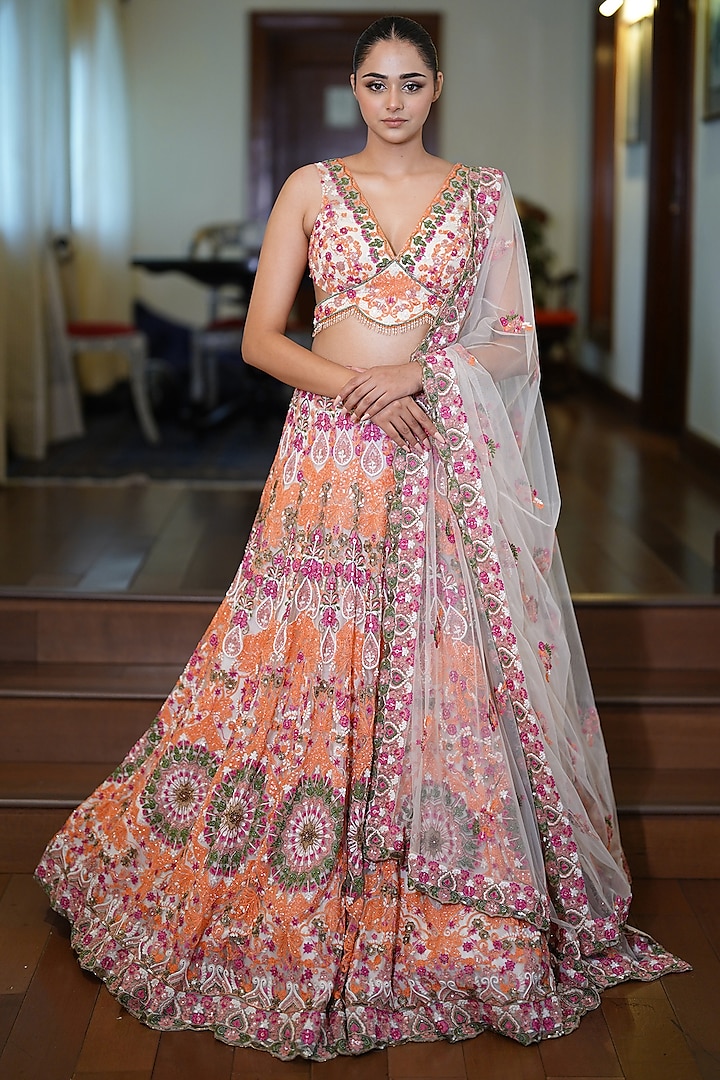 Multi-Colored Net Cutdana Embroidered Bridal Lehenga Set by Anjanaa M Dang at Pernia's Pop Up Shop