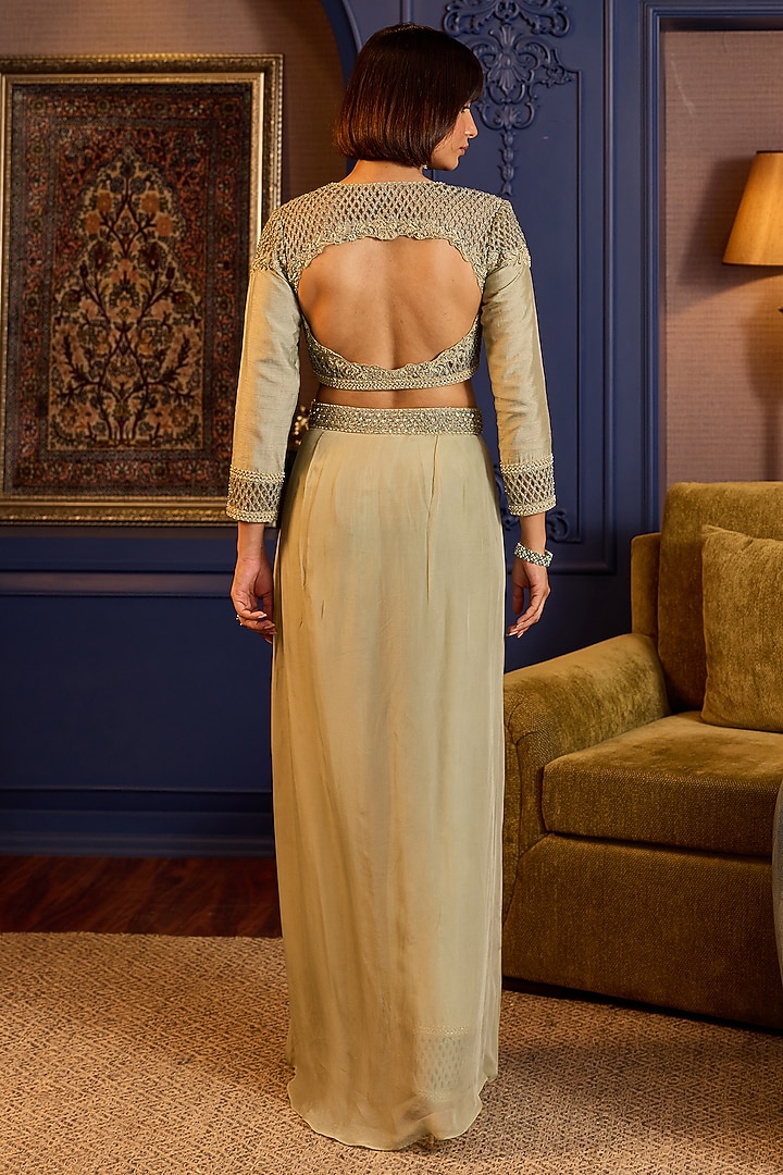Sage Green Raw Silk Co-Ord Set by Anjanaa M Dang at Pernia's Pop Up Shop