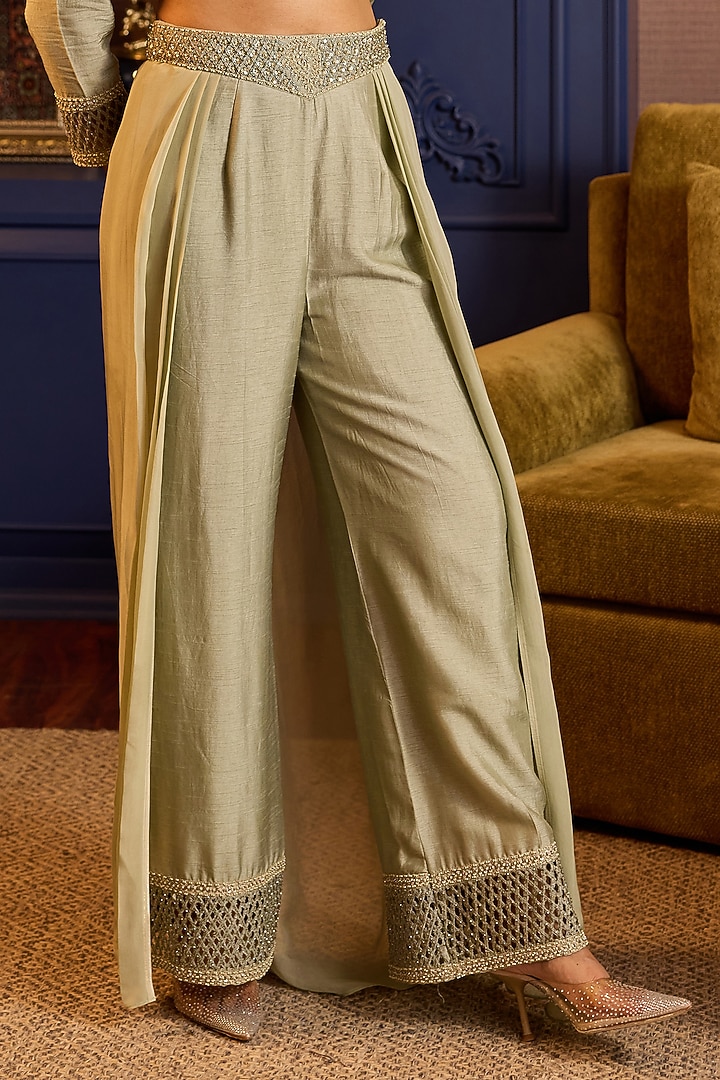 Sage Green Raw Silk Co-Ord Set by Anjanaa M Dang at Pernia's Pop Up Shop