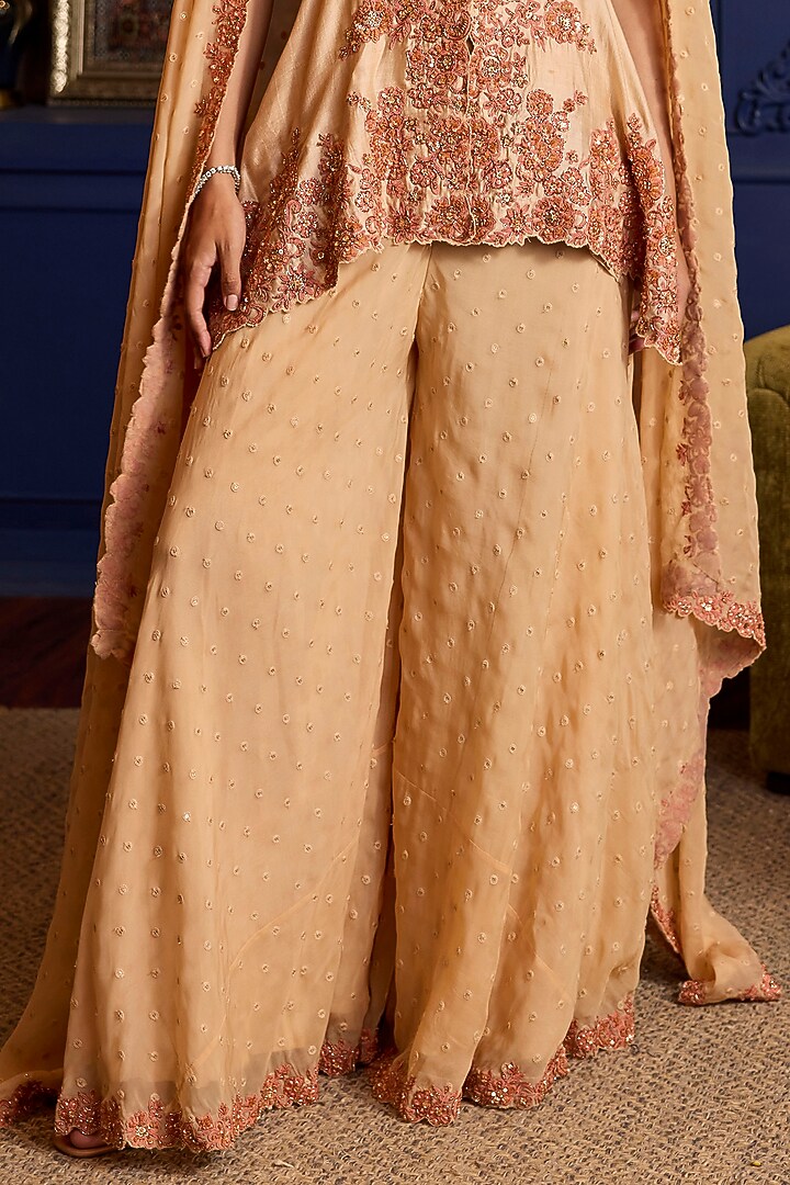 Peach Silk Organza Wedding Sharara Set by Anjanaa M Dang at Pernia's Pop Up Shop