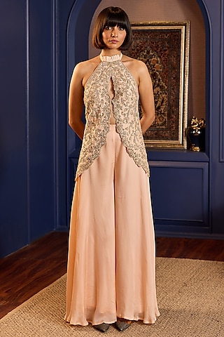 Peach Organza Sharara Set by Anjanaa M Dang