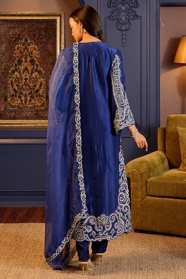 Blue Uppada Silk Cutdana Embroidered Kurta Set by Anjanaa M Dang at Pernia's Pop Up Shop