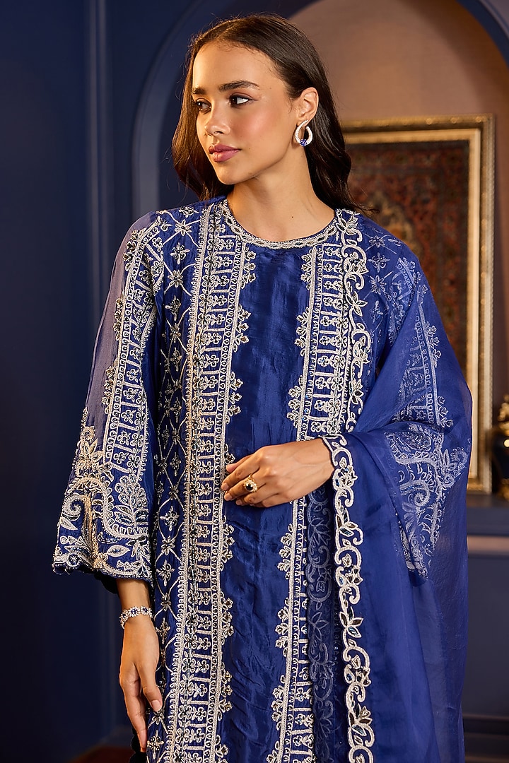 Blue Uppada Silk Cutdana Embroidered Kurta Set by Anjanaa M Dang at Pernia's Pop Up Shop