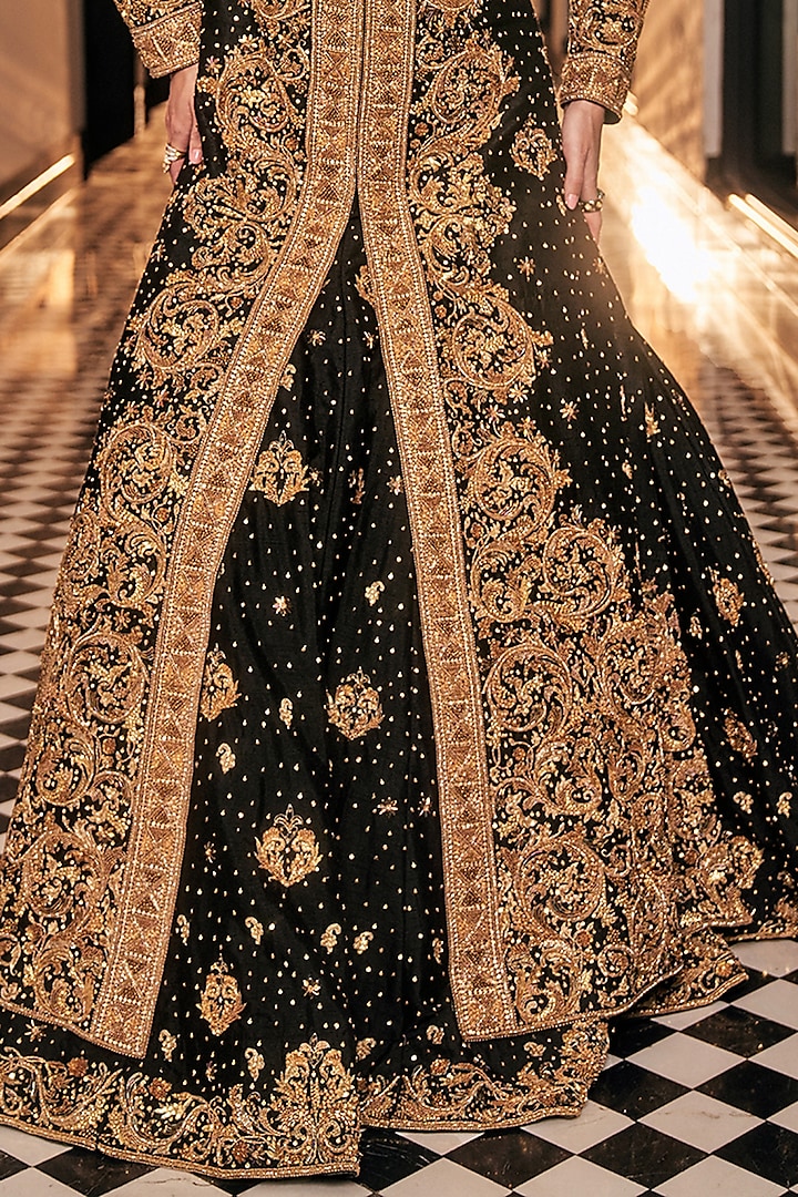 Black Tulle Hand Embroidered Jacket Bridal Lehenga by AMIT GT at Pernia's Pop Up Shop