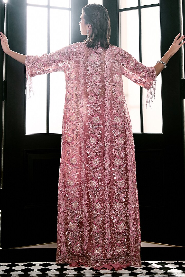 Pink Tulle Tassel Embroidered Cape Set by AMIT GT at Pernia's Pop Up Shop