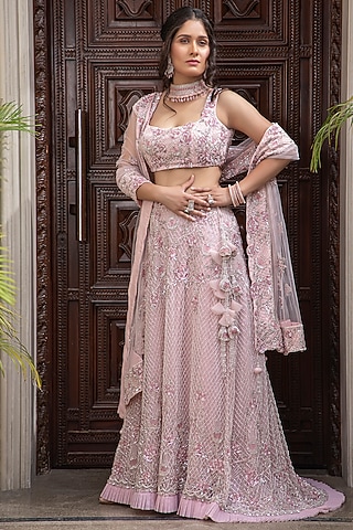 Light Pink Embroidered Lehenga Set by AMIT GT