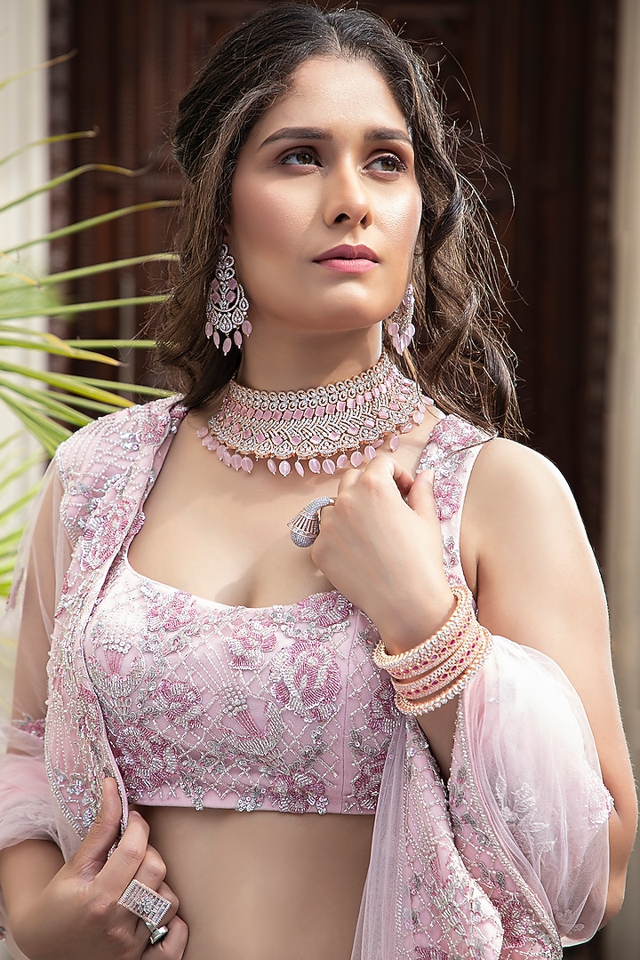 Light Pink Embroidered Bridal Lehenga Set by AMIT GT at Pernia's Pop Up Shop