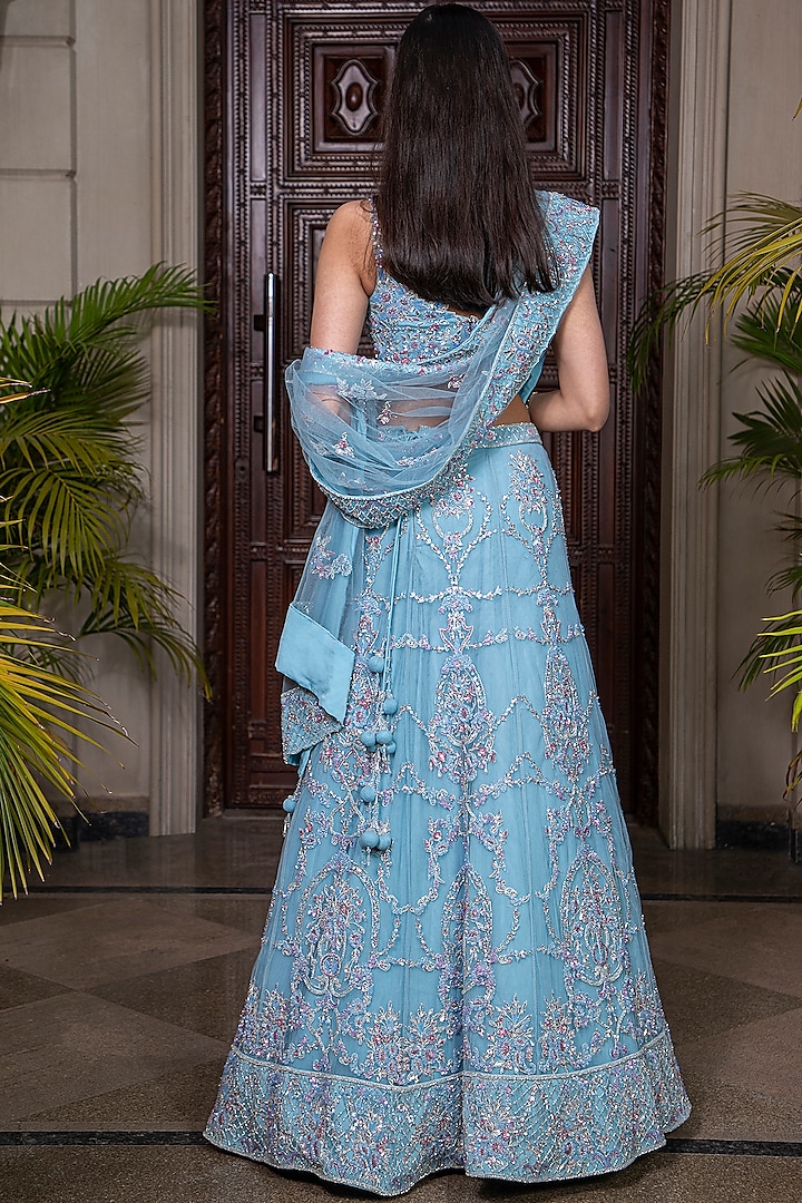 Powder Blue Embroidered Bridal Lehenga Set by AMIT GT at Pernia's Pop Up Shop