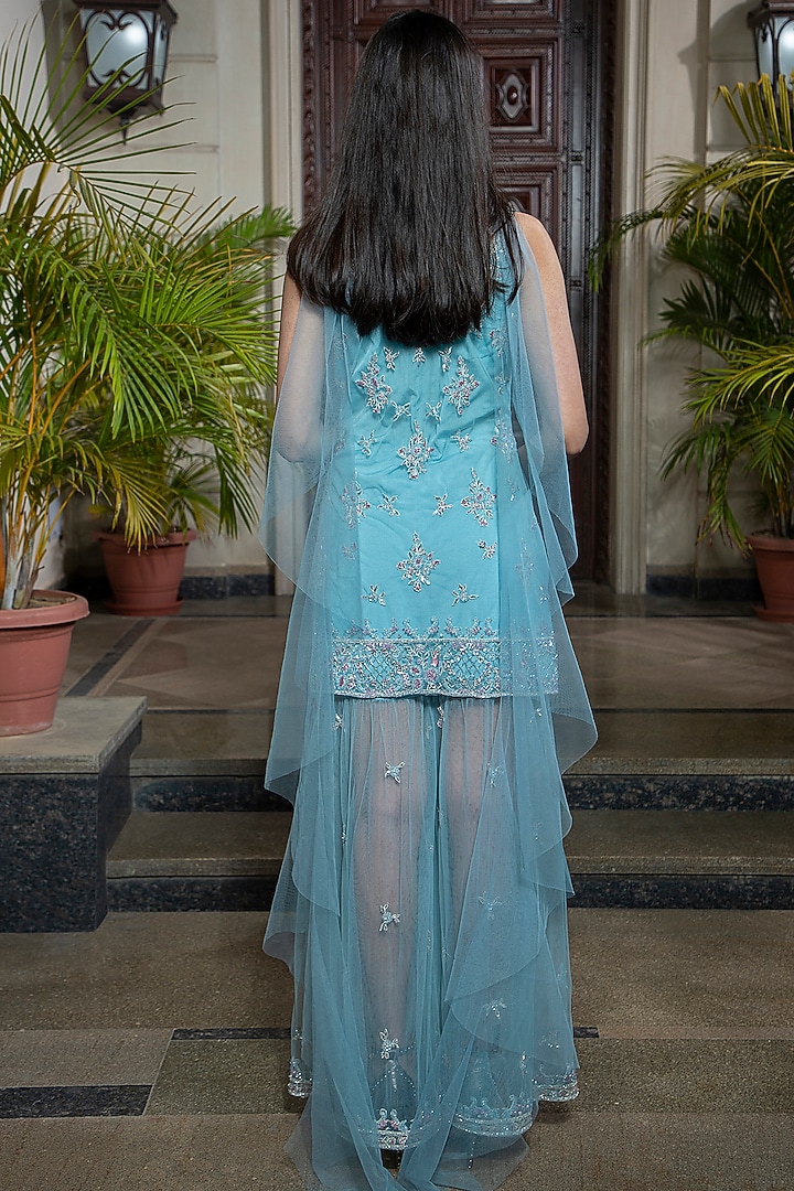 Powder Blue Hand Embroidered Wedding Sharara Set by AMIT GT at Pernia's Pop Up Shop