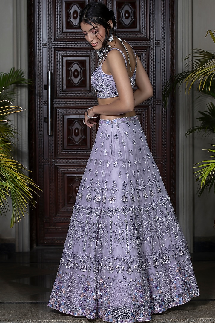 Mauve Hand Embroidered Bridal Lehenga Set by AMIT GT at Pernia's Pop Up Shop