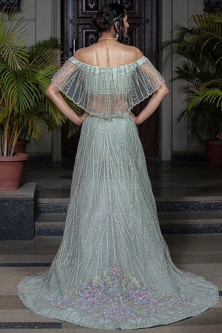 Sea Green Hand Embroidered Bridal Lehenga Set by AMIT GT at Pernia's Pop Up Shop