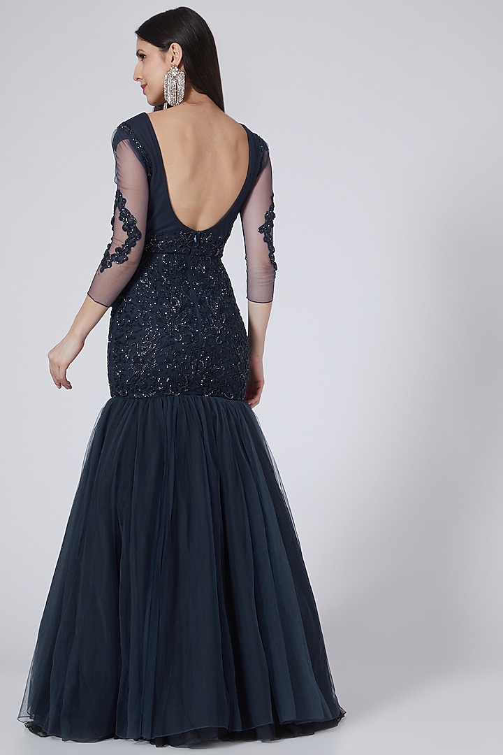 Cobalt Blue Embroidered Wedding Gown by Amit GT at Pernia's Pop Up Shop