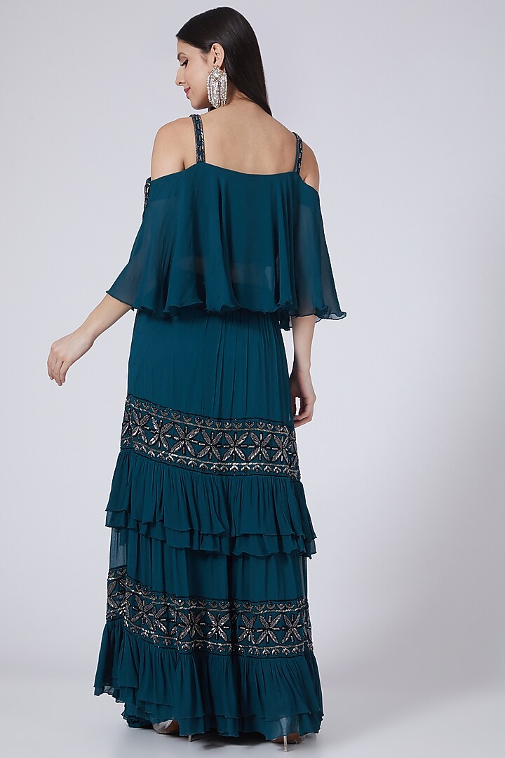 Cobalt Blue Georgette Embroidered Skirt Set by Amit GT at Pernia's Pop Up Shop