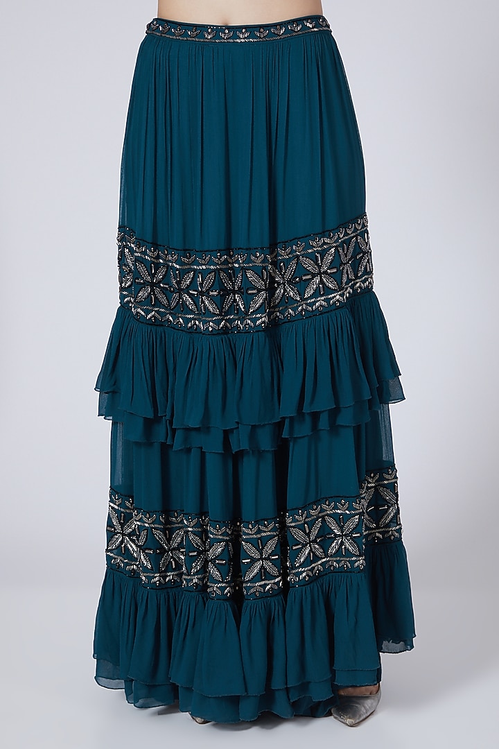 Cobalt Blue Georgette Embroidered Skirt Set by Amit GT at Pernia's Pop Up Shop