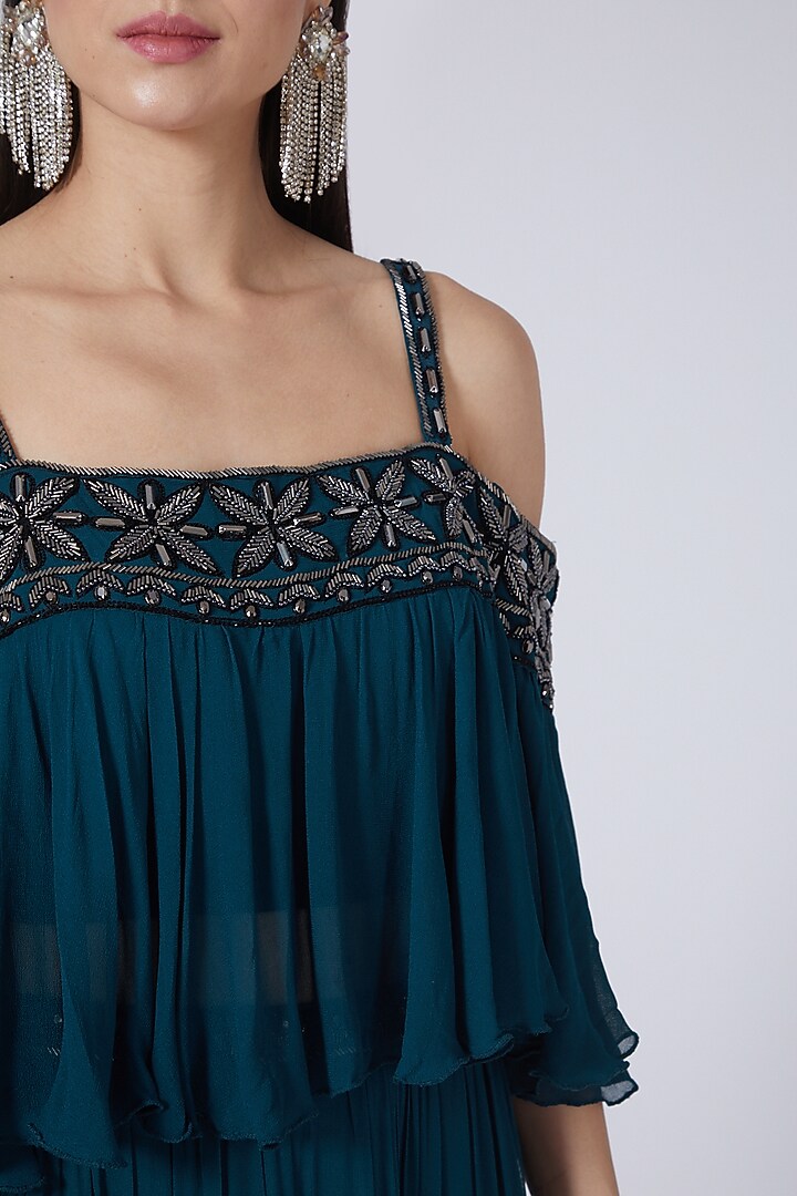 Cobalt Blue Georgette Embroidered Skirt Set by Amit GT at Pernia's Pop Up Shop