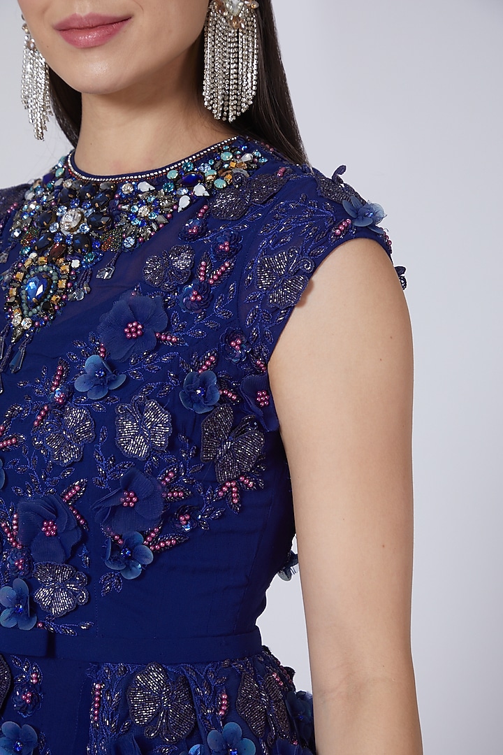 Navy Blue Floral Embroidered Wedding Gown by Amit GT at Pernia's Pop Up Shop