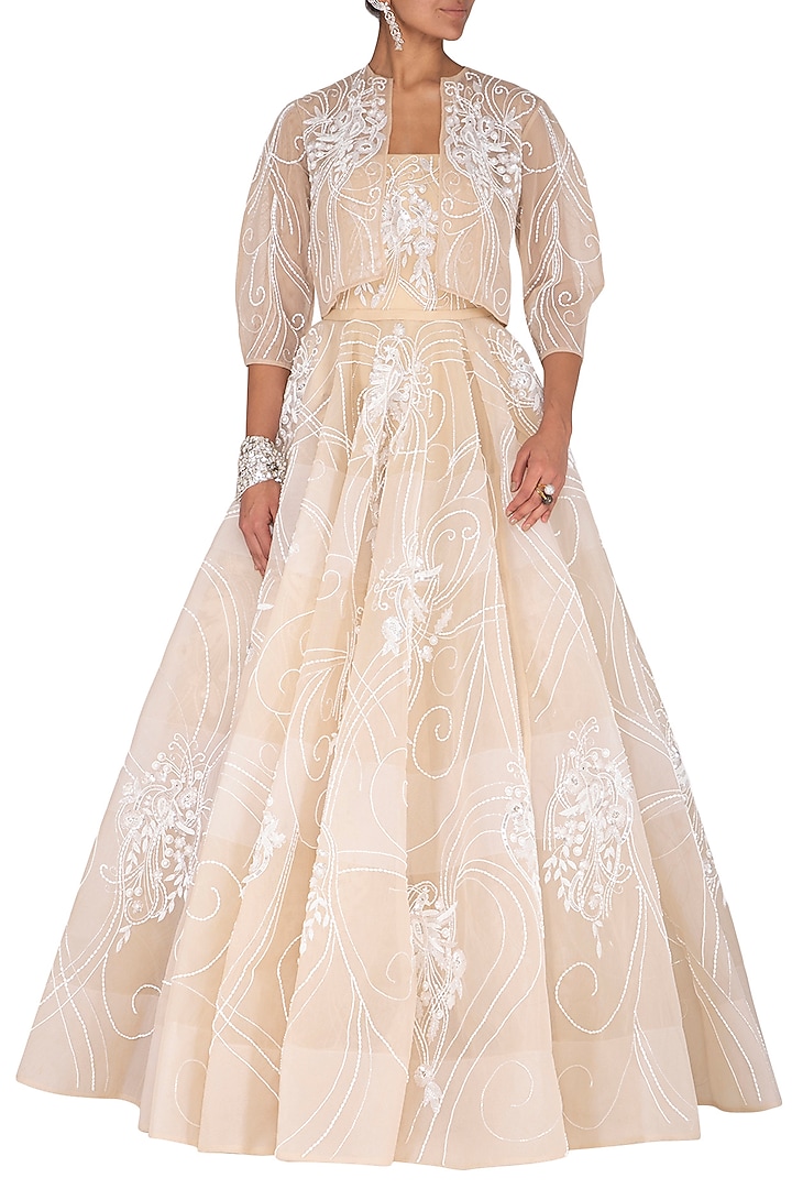 Beige Embroidered Ball Bridal Gown by AMIT GT at Pernia's Pop Up Shop