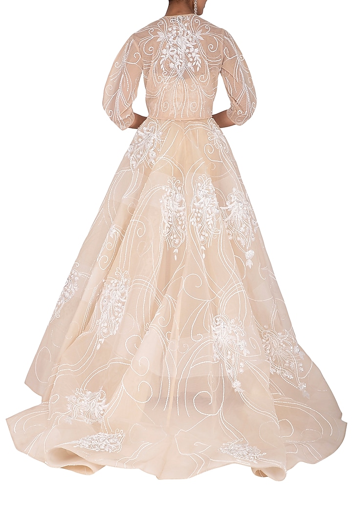 Beige Embroidered Ball Bridal Gown by AMIT GT at Pernia's Pop Up Shop
