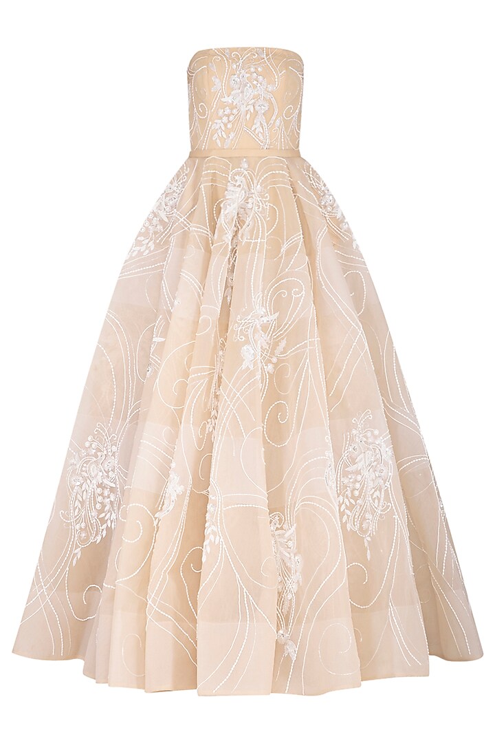 Beige Embroidered Ball Bridal Gown by AMIT GT at Pernia's Pop Up Shop