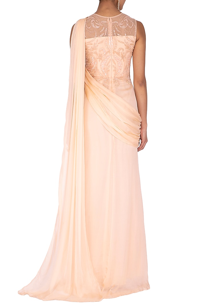 Peach Embroidered Wedding Saree Gown by AMIT GT at Pernia's Pop Up Shop