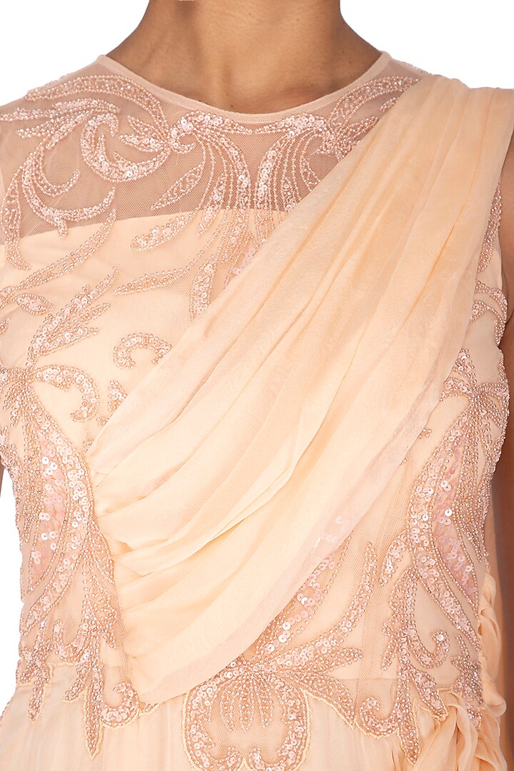 Peach Embroidered Wedding Saree Gown by AMIT GT at Pernia's Pop Up Shop