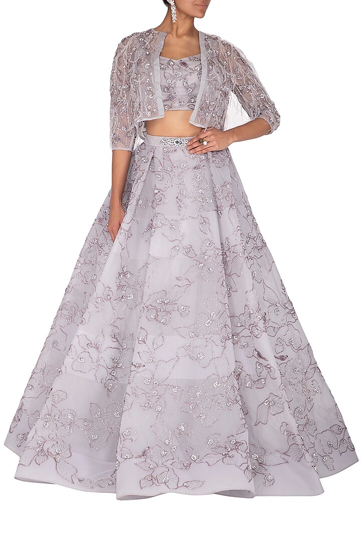 Lavender Grey Embroidered Lehenga Bridal Gown by AMIT GT at Pernia's Pop Up Shop