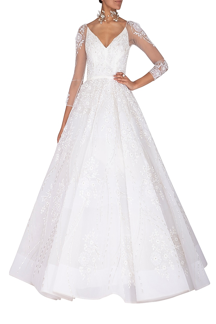 White Embroidered Ball Bridal Gown by AMIT GT at Pernia's Pop Up Shop