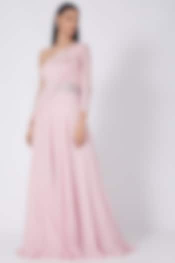 Powder Pink Embellished Draped Gown by Amit GT