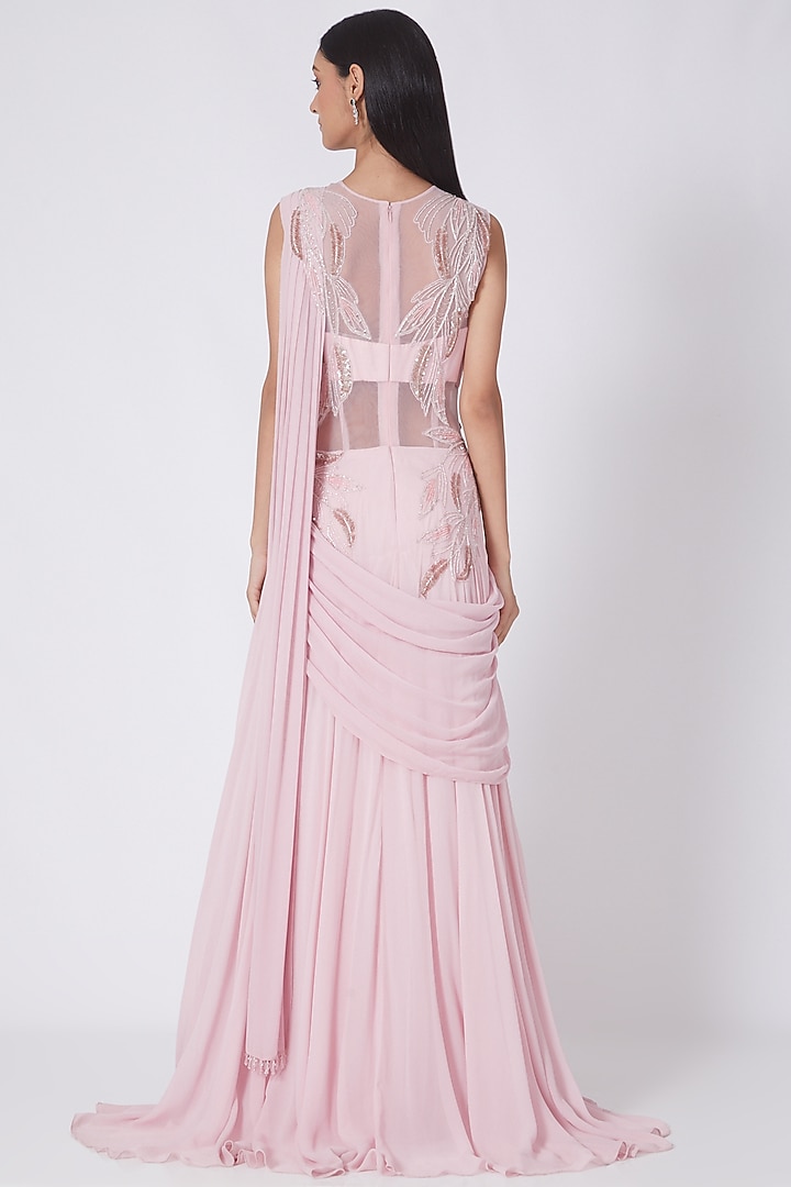 Blush Pink Motifs Embroidered Wedding Saree Gown by Amit GT at Pernia's Pop Up Shop