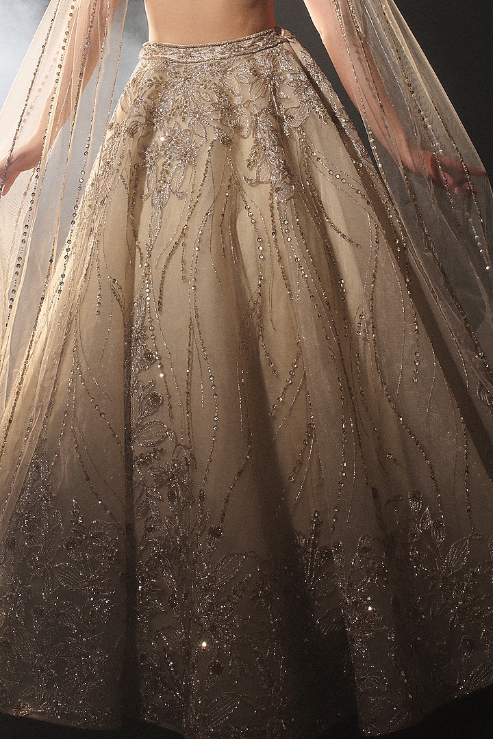 Gold Tulle Embroidered Bridal Lehenga Set by AMIT GT at Pernia's Pop Up Shop