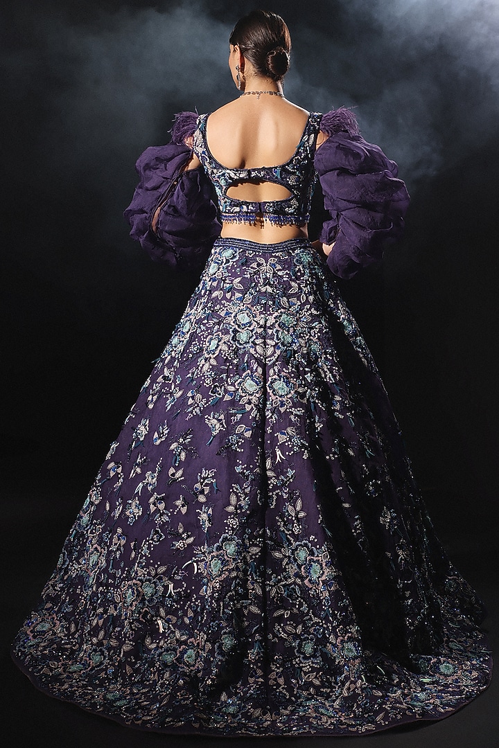 Violet Tulle Embroidered Bridal Lehenga Set by AMIT GT at Pernia's Pop Up Shop