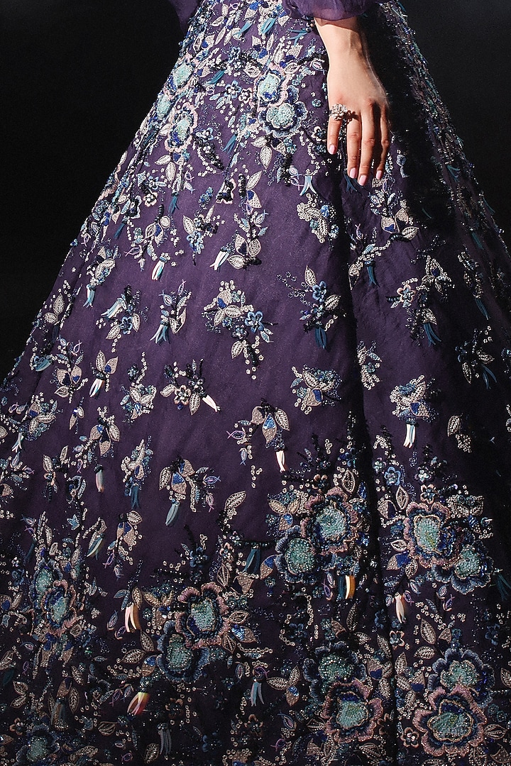 Violet Tulle Embroidered Bridal Lehenga Set by AMIT GT at Pernia's Pop Up Shop