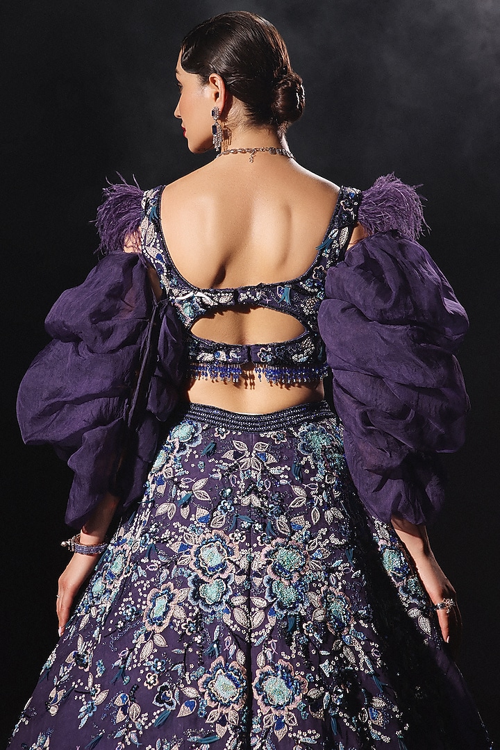 Violet Tulle Embroidered Bridal Lehenga Set by AMIT GT at Pernia's Pop Up Shop