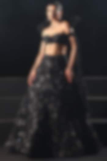 Black Tulle Embroidered Bridal Lehenga Set by AMIT GT at Pernia's Pop Up Shop