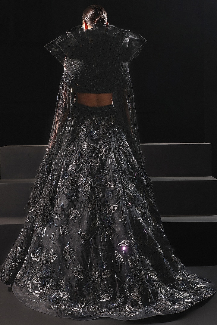 Black Tulle Embroidered Bridal Lehenga Set by AMIT GT at Pernia's Pop Up Shop