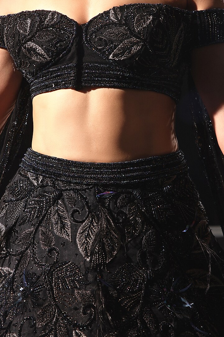 Black Tulle Embroidered Bridal Lehenga Set by AMIT GT at Pernia's Pop Up Shop