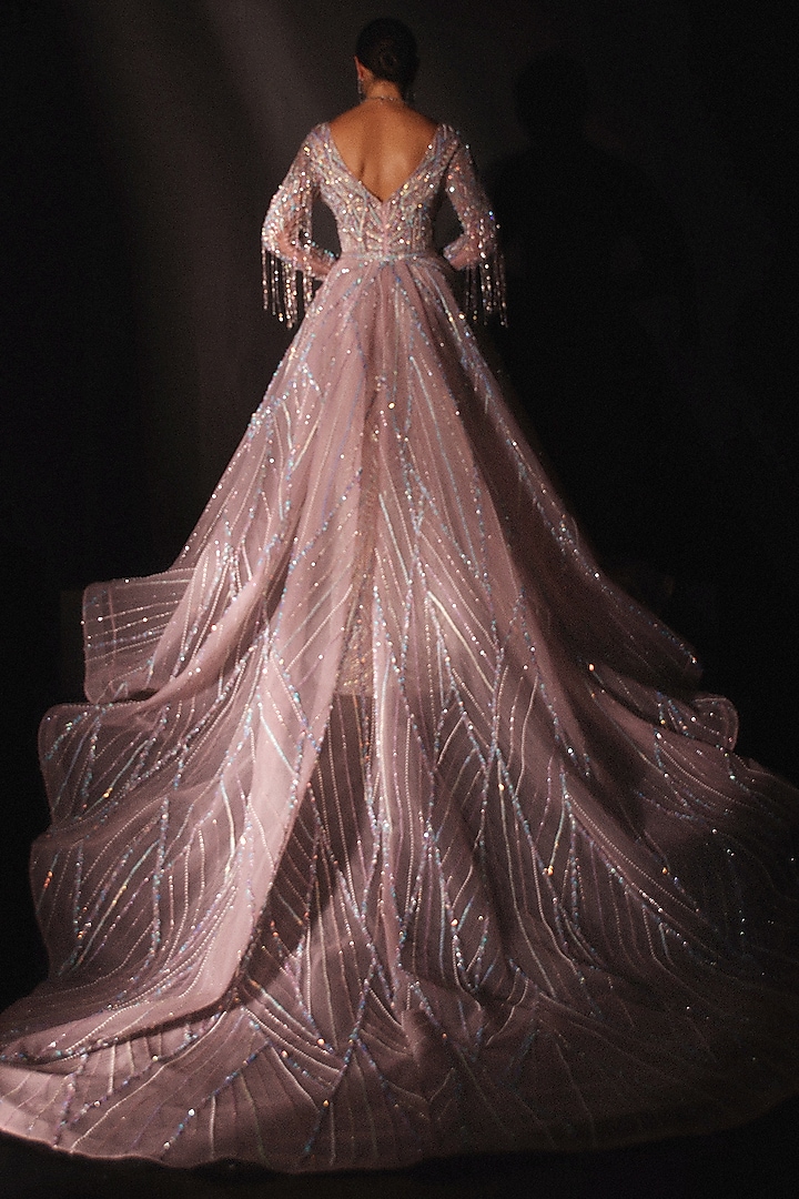 Pink Tulle Embroidered Bridal Gown by AMIT GT at Pernia's Pop Up Shop