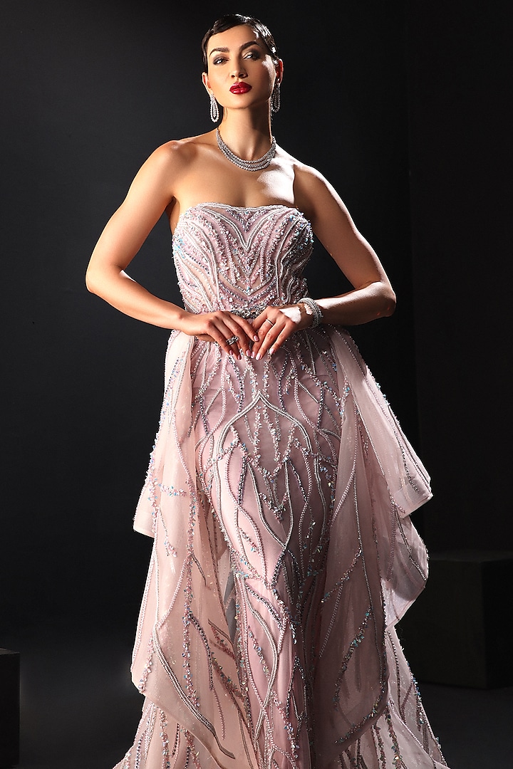 Pink Tulle Embroidered Bridal Gown by AMIT GT at Pernia's Pop Up Shop