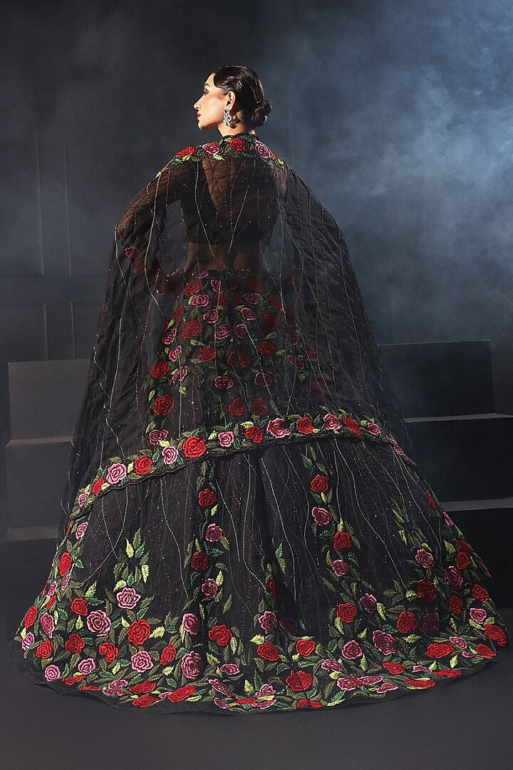 Black Tulle Embroidered Bridal Lehenga Set by AMIT GT at Pernia's Pop Up Shop