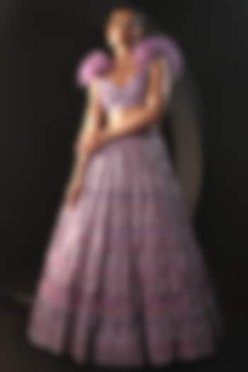 Lilac Tulle Embroidered Lehenga Set by AMIT GT