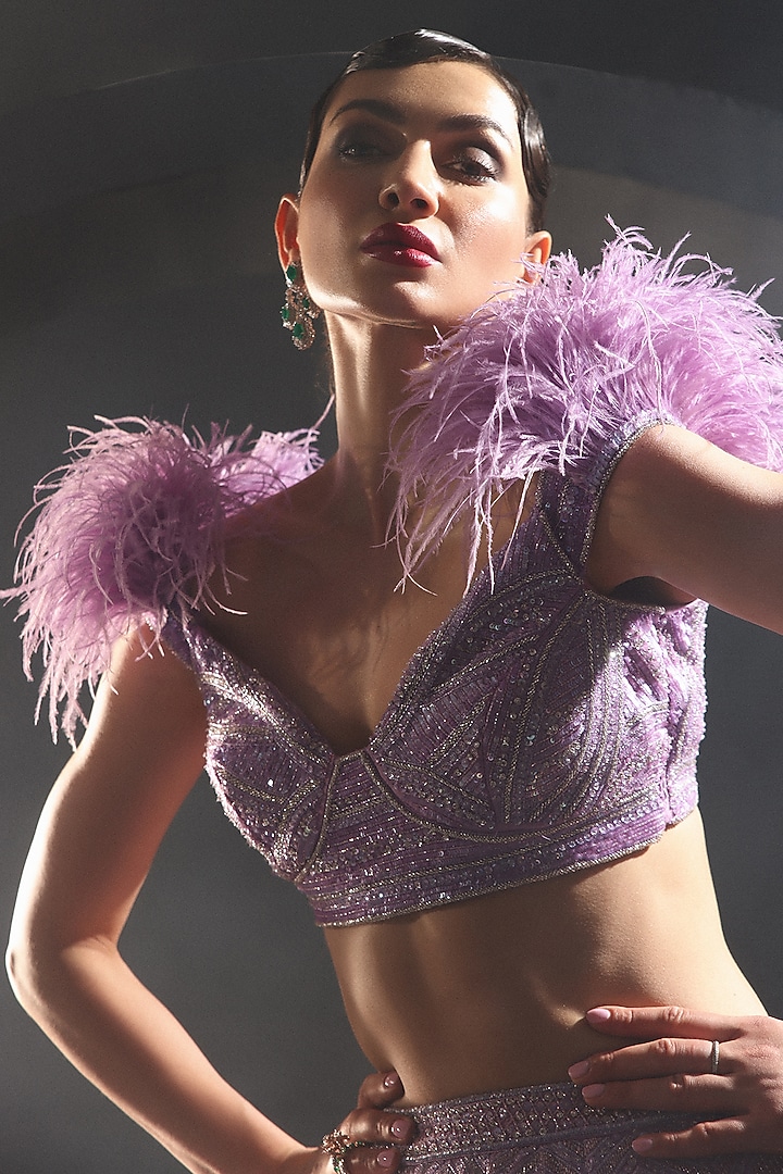 Lilac Tulle Embroidered Bridal Lehenga Set by AMIT GT at Pernia's Pop Up Shop