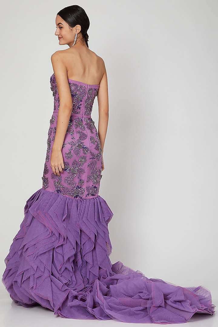 Lilac Appliques Embroidered Wedding Gown by AMIT GT at Pernia's Pop Up Shop
