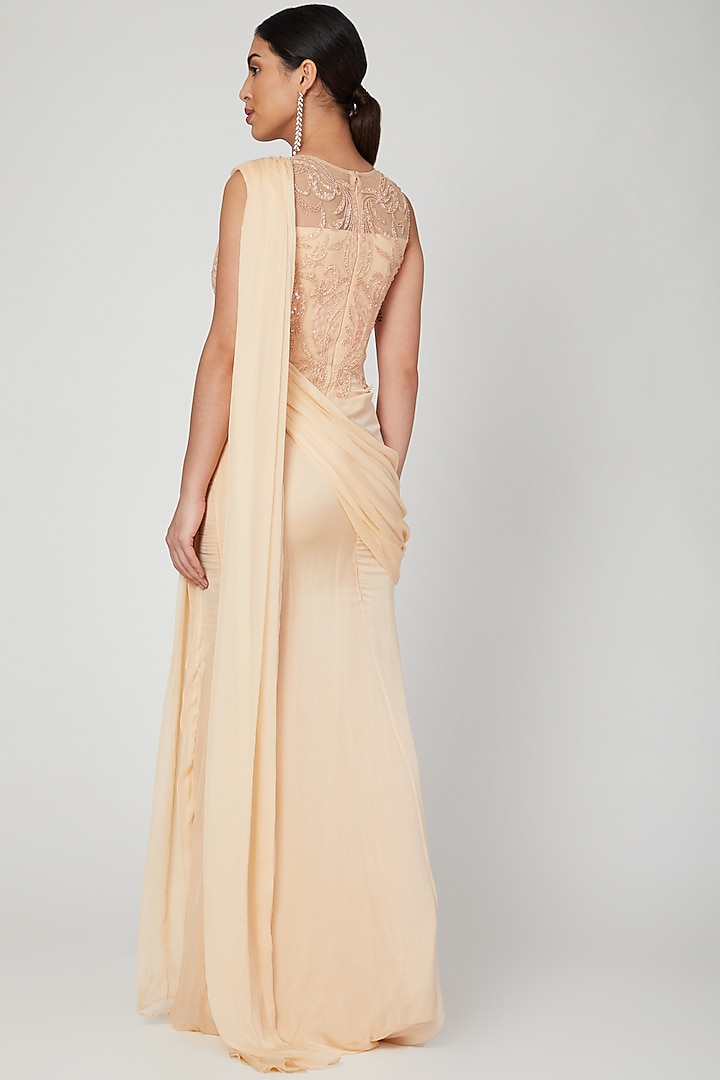 Peach Embroidered Wedding Saree Gown by AMIT GT at Pernia's Pop Up Shop
