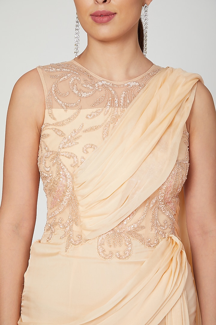 Peach Embroidered Wedding Saree Gown by AMIT GT at Pernia's Pop Up Shop