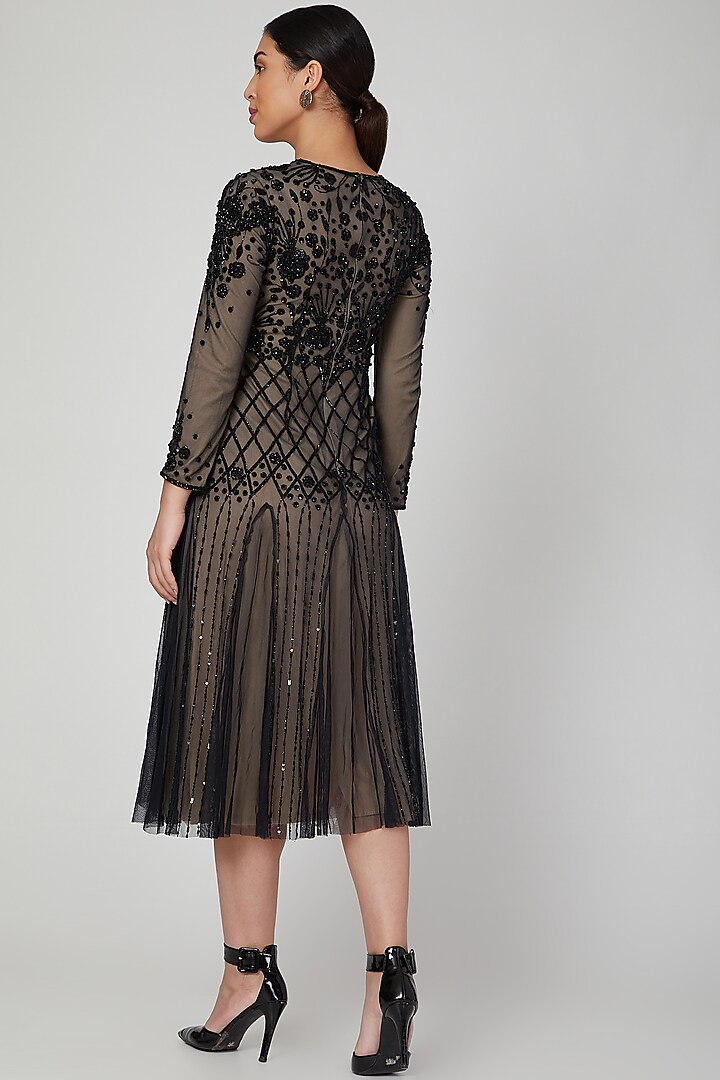 Black Zardosi Embroidered Party Wear Dress by AMIT GT at Pernia's Pop Up Shop